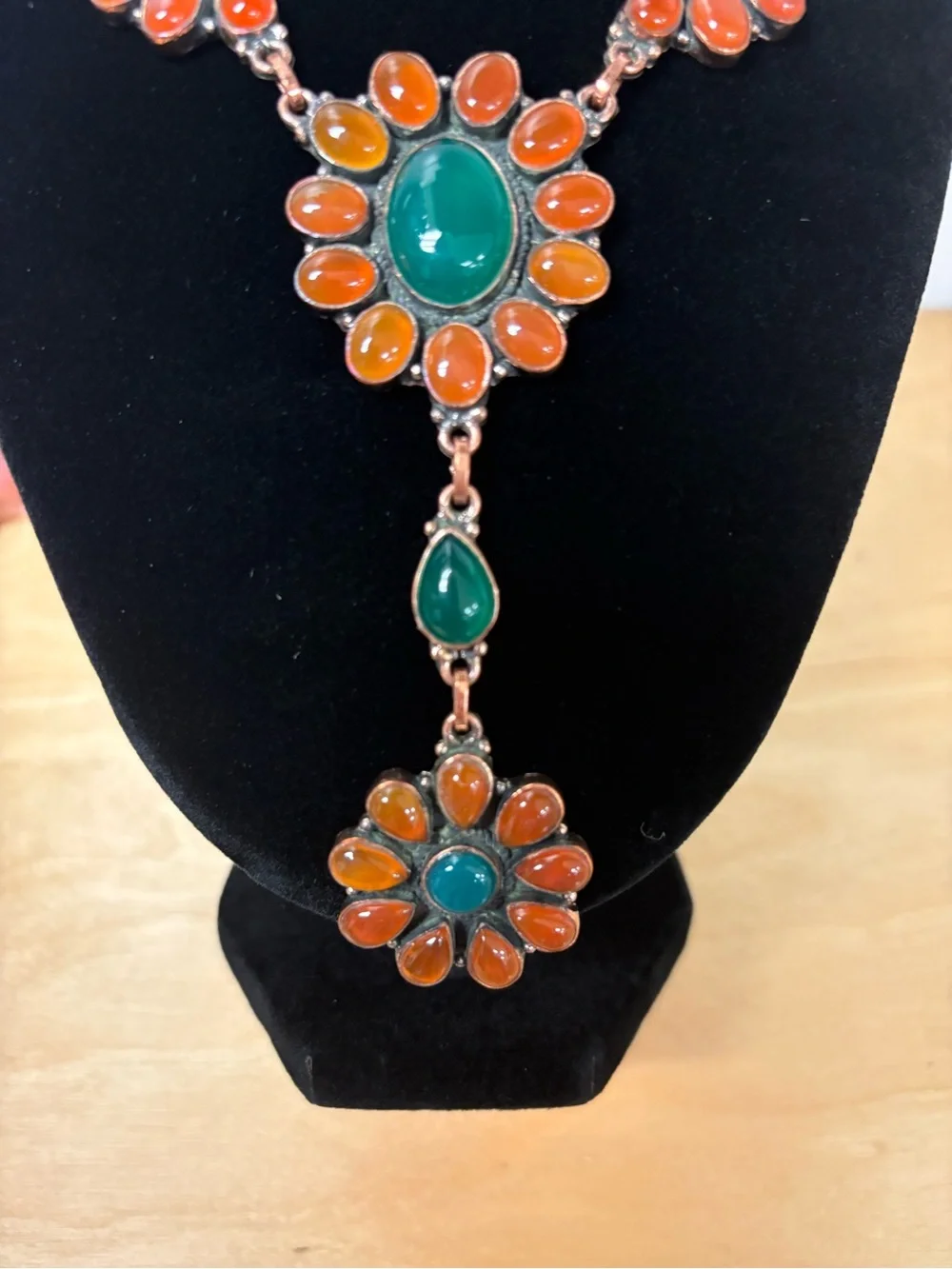 Green & Red Onyx Floral Statement Necklace - Women Jewelry